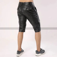 Load image into Gallery viewer, New Men&#39;s Black Six Pockets leather Shorts. Real Soft Sheepskin leather Shorts.
