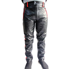 Load image into Gallery viewer, New Men&#39;s Red Biker Leather Pant. Real Soft Sheepskin Motorcycle Leather Pants.
