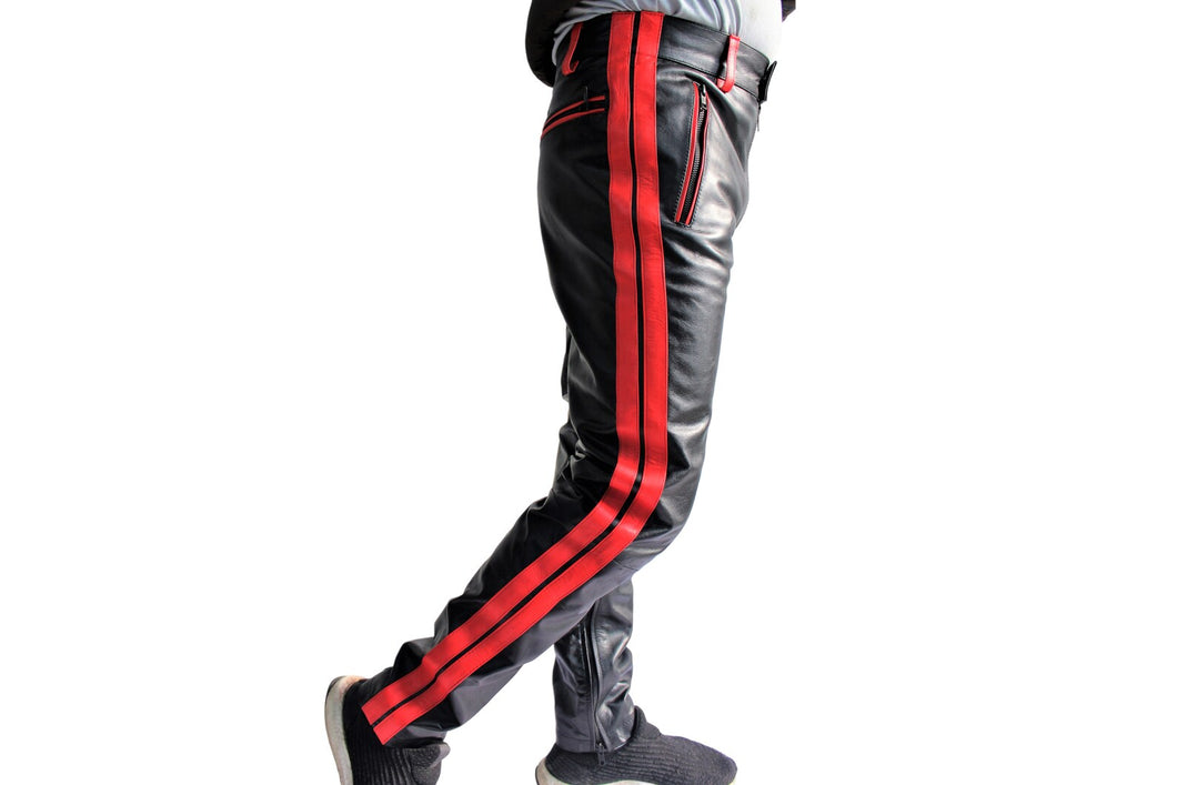 New Men's Red Biker Leather Pant. Real Soft Sheepskin Motorcycle Leather Pants.