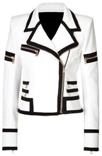 Load image into Gallery viewer, New Women&#39;s White Biker Leather Jacket. Real Soft Sheepskin leather Zipper jacket.
