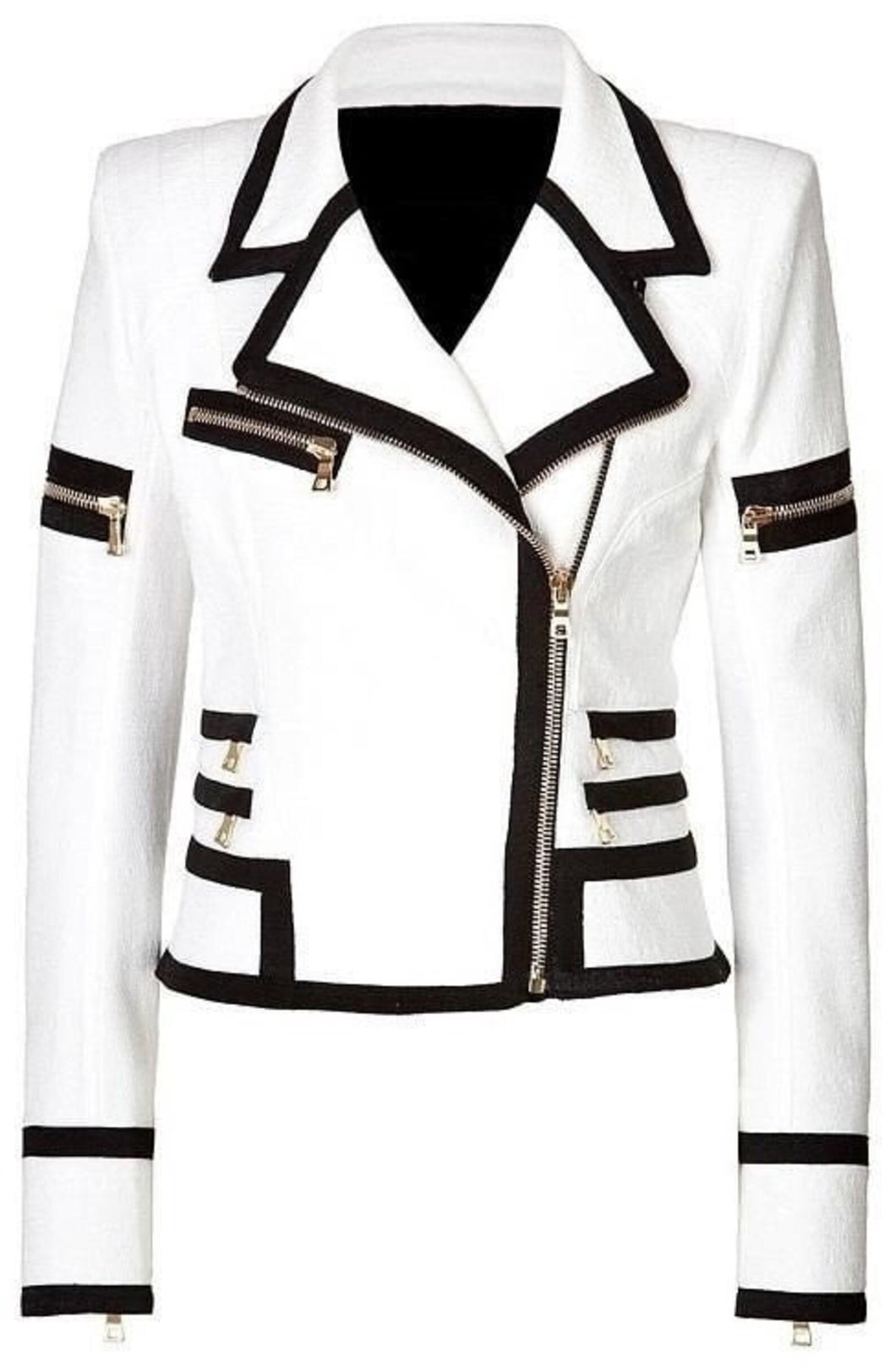 New Women's White Biker Leather Jacket. Real Soft Sheepskin leather Zipper jacket.