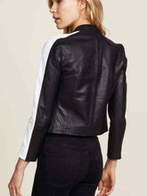 Load image into Gallery viewer, New women's silver striped leather Jacket &amp; pant. Real soft sheepskin leather track 34
