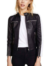 Load image into Gallery viewer, New women's silver striped leather Jacket &amp; pant. Real soft sheepskin leather track 34
