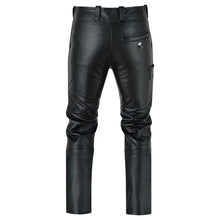 Load image into Gallery viewer, Men's Black/ Brown Double Layered Leather Pant. Real Soft Lambskin Biker Leather Pant 36.
