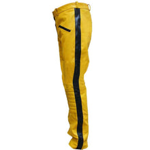 Load image into Gallery viewer, Men&#39;s Yellow Quilted Biker Leather Pant. Real Sheepskin Designer Leather Pant.
