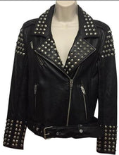 Load image into Gallery viewer, Womens rivet leather jacket. Biker Design for Womens - leatherthirst
