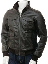 Load image into Gallery viewer, Black Leather Jacket with rib and four pockets - leatherthirst
