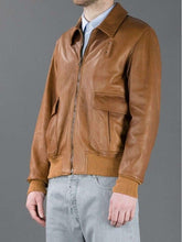 Load image into Gallery viewer, Men&#39;s Tan Leather jacket. Waist and cuff rib with side flap pockets - leatherthirst
