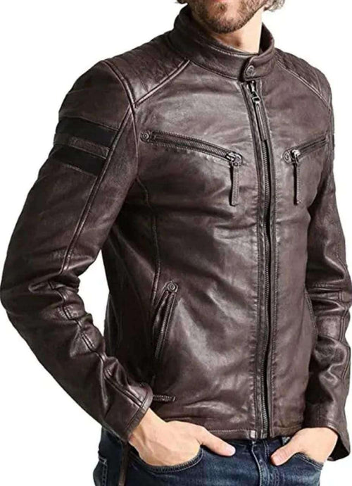 Brand New Mens brown leather jacket. Genuine soft lambskin leather - leatherthirst