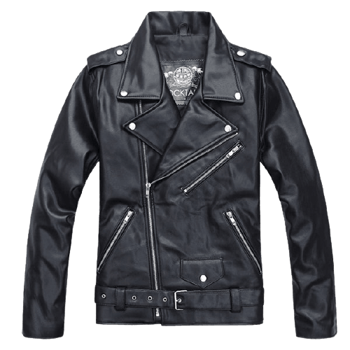 Black leather jacket with adjustable waist belt cross zip - leatherthirst