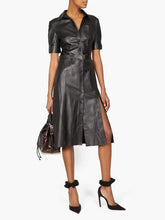 Load image into Gallery viewer, Womens Vintage Longcoat. Genuine leather dress for womens. Handmade from top quality leather - leatherthirst
