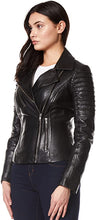 Load image into Gallery viewer, Ladies Biker Jacket 100% Genuine Leather Sheepskin Handmade Jacket 2021
