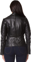 Load image into Gallery viewer, Ladies Biker Jacket 100% Genuine Leather Sheepskin Handmade Jacket 2021
