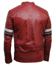 Load image into Gallery viewer, Mens Biker Jacket. Made from 100% Genuine Leather. Striped Sleeves . - leatherthirst
