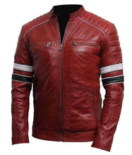 Load image into Gallery viewer, Mens Biker Jacket. Made from 100% Genuine Leather. Striped Sleeves . - leatherthirst
