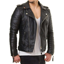 Load image into Gallery viewer, Men&#39;s Black real leather biker jacket for bikers beautifully handcrafted outwear for Men&#39;s - leatherthirst
