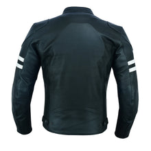 Load image into Gallery viewer, Biker Jacket For Men&#39;s. Black Color With White Stripes. Handcrafted Genuine leather Jacket.
