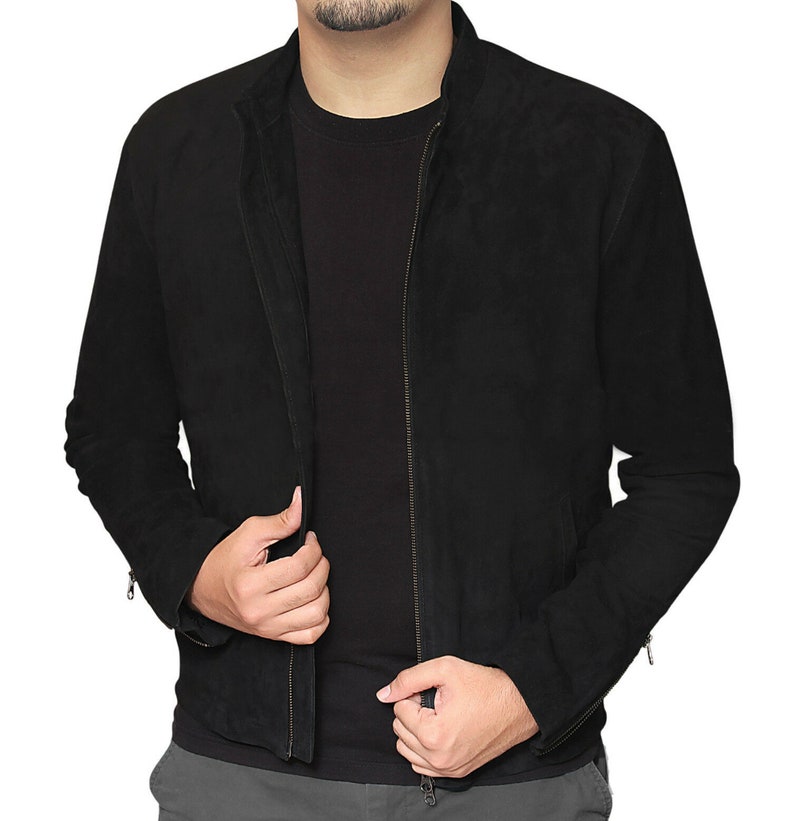 Classics Mens Black Suede Leather Jacket | Stylish Mens Denim Leather Jacket