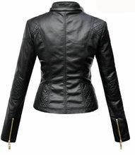 Load image into Gallery viewer, Women&#39;s Leather jacket Black with golden zip and quilted shoulders - leatherthirst
