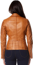 Load image into Gallery viewer, Tan leather Biker Jackets for Women&#39;s. 2021 Winter Collections Genuine Leather
