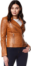 Load image into Gallery viewer, Tan leather Biker Jackets for Women&#39;s. 2021 Winter Collections Genuine Leather
