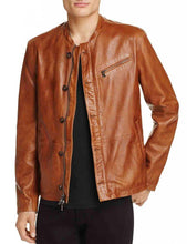 Load image into Gallery viewer, Tan Lambskin leather jacket for mens. with zippers and butttons - leatherthirst
