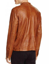 Load image into Gallery viewer, Tan Lambskin leather jacket for mens. with zippers and butttons - leatherthirst
