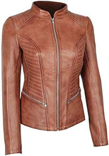 Load image into Gallery viewer, Leather jacket for Women&#39;s Tan color Designer jacket - leatherthirst
