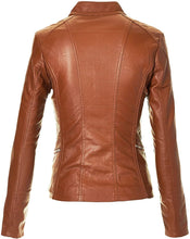 Load image into Gallery viewer, Womens designer leather jacket. Tan color jackets for ladies. Handmade design for womens - leatherthirst
