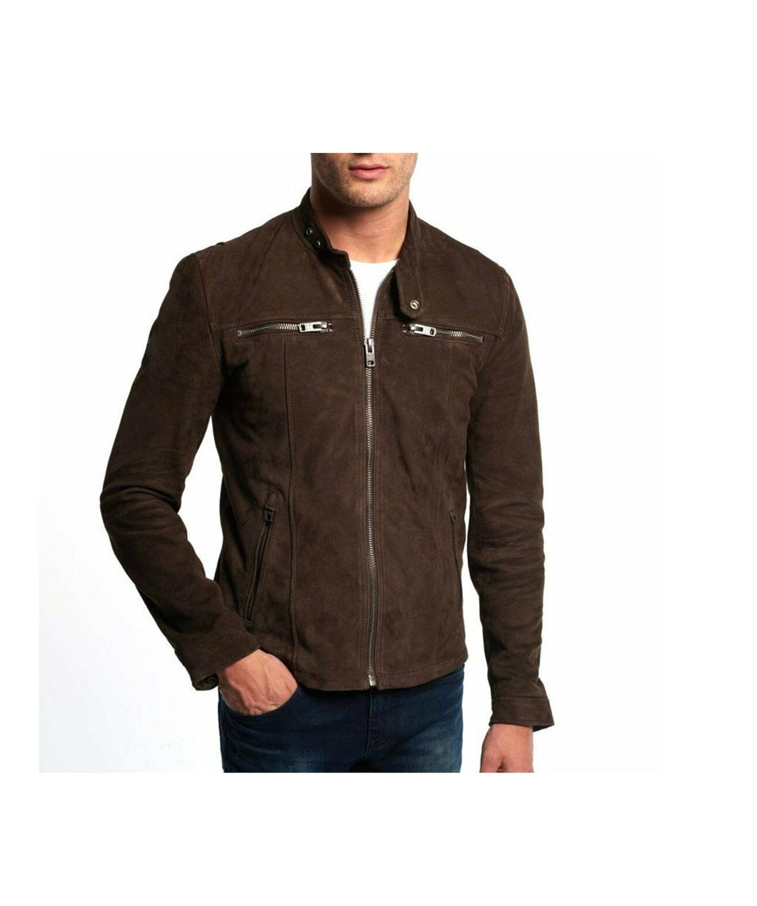 Dark Brown Mens Casual Jacket | Suede Leather Jacket made from lambskin