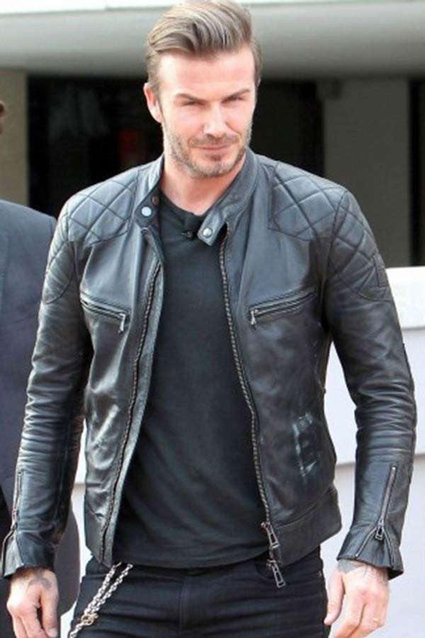 Black leather david beckham jacket for Men's - leatherthirst