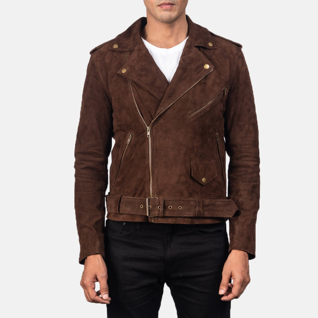 Mens Dark Brown Biker Suede Leather Jacket | Biker's choice made from Sheepskin