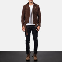 Load image into Gallery viewer, Mens Dark Brown Biker Suede Leather Jacket | Biker&#39;s choice made from Sheepskin
