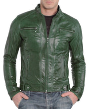 Load image into Gallery viewer, Men&#39;s Motorcycle Leather Jacket. Handmade 2022 Dark Green Genuine Leather Jackets
