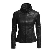 Load image into Gallery viewer, Womens leather moto jacket slim fit with rounded collars - leatherthirst
