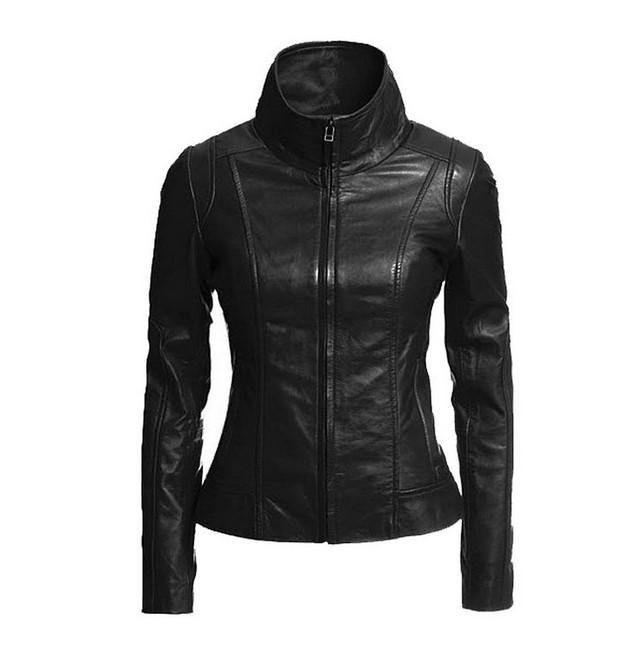 Womens leather moto jacket slim fit with rounded collars - leatherthirst