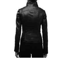 Load image into Gallery viewer, Womens leather moto jacket slim fit with rounded collars - leatherthirst
