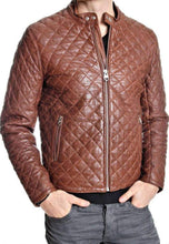 Load image into Gallery viewer, Quilted Mens Leather Jacket Brown color. 2021 New fashion for mens - leatherthirst
