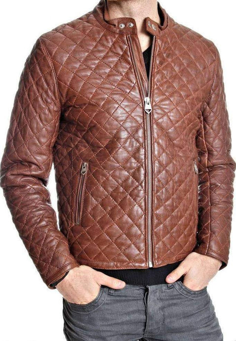 Quilted Mens Leather Jacket Brown color. 2021 New fashion for mens - leatherthirst