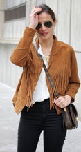 Load image into Gallery viewer, Ladies Fringe Suede Leather Jacket with Side Belts. Womens Collection
