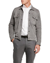 Load image into Gallery viewer, Mens Bomber jacket. Grey Denim Suede leather jacket for mens. 2021 New fashion
