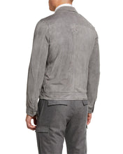 Load image into Gallery viewer, Mens Bomber jacket. Grey Denim Suede leather jacket for mens. 2021 New fashion
