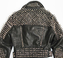 Load image into Gallery viewer, Womens Black studded Jacket. Genuine leather with best fittings. 2021 Womens fashion leather Jacket. Custom made - leatherthirst
