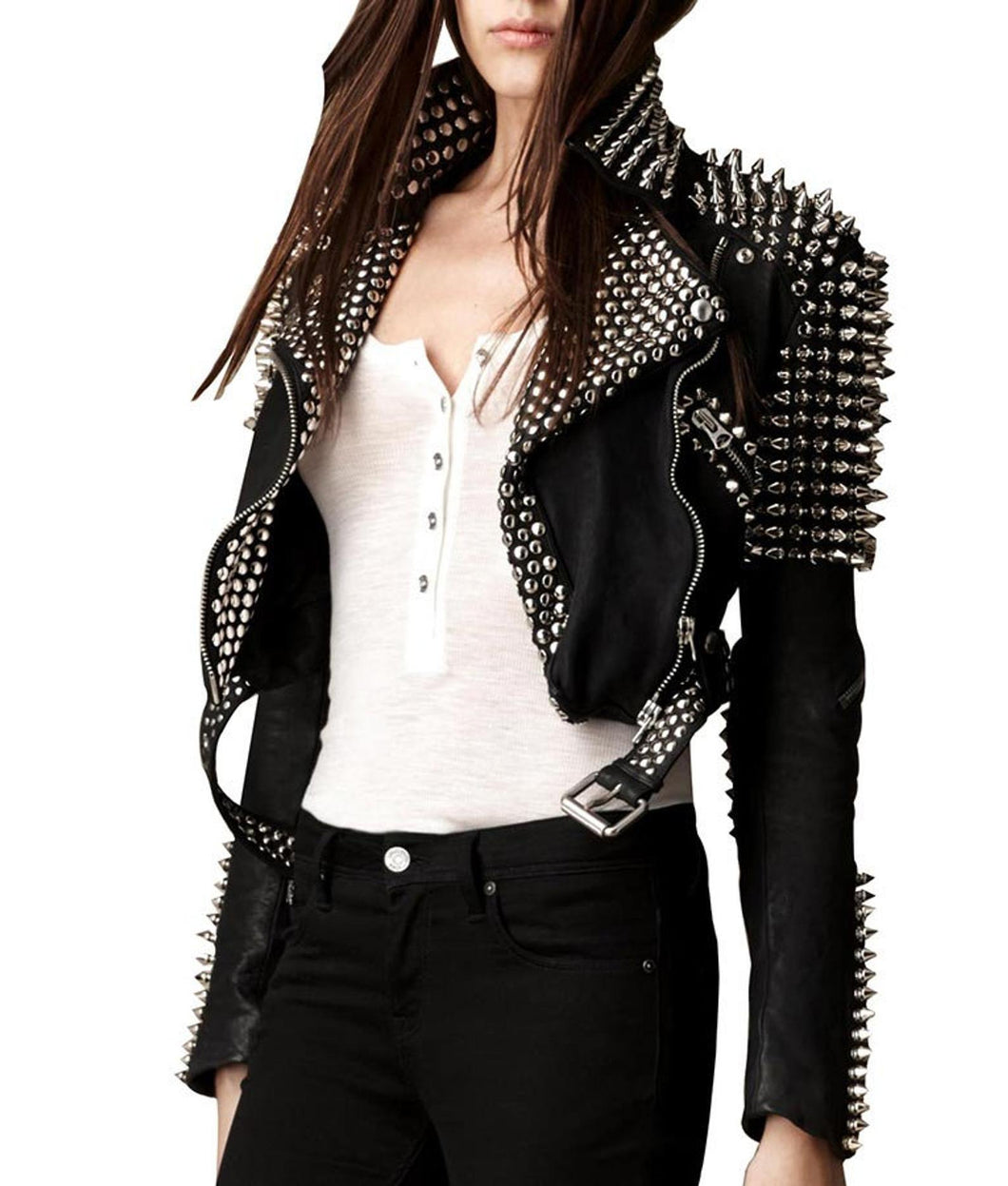 Womens Black studded Jacket. Genuine leather with best fittings. 2021 Womens fashion leather Jacket. Custom made - leatherthirst