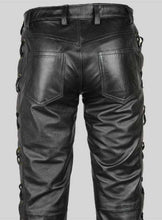 Load image into Gallery viewer, Genuine Leather Pant for Mens. Lace Pants Vintage Look - leatherthirst

