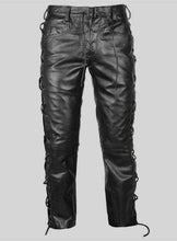 Load image into Gallery viewer, Genuine Leather Pant for Mens. Lace Pants Vintage Look - leatherthirst

