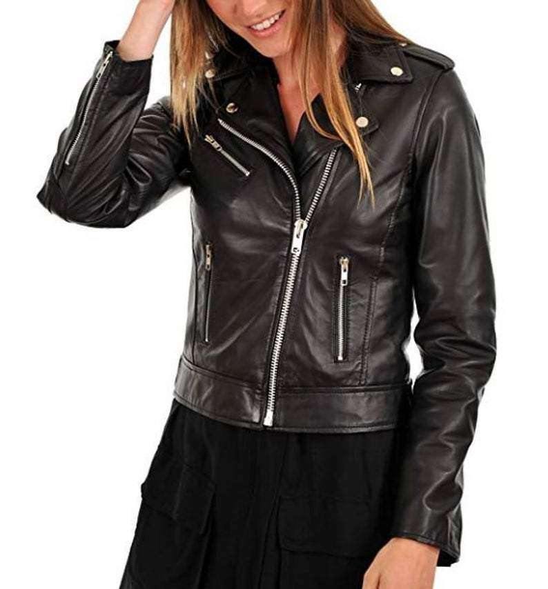 Biker Leather jackets for womens. 100% Genuine leather jacket cross zippers. New womens fashion - leatherthirst