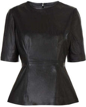 Load image into Gallery viewer, Leather Top for womens. Black Designer leather Top with back zip - leatherthirst
