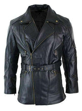 Load image into Gallery viewer, Men&#39;s Leather Coat with adjustable belt and cross zip - leatherthirst
