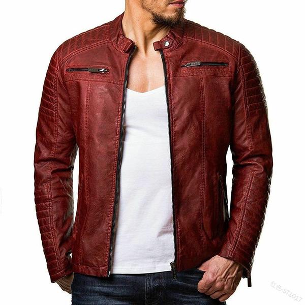 Mens Moto Jacket Full Sleeves Regular Fit 100% Genuine Leather